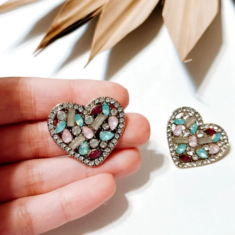 diamond heart stud earrings H192